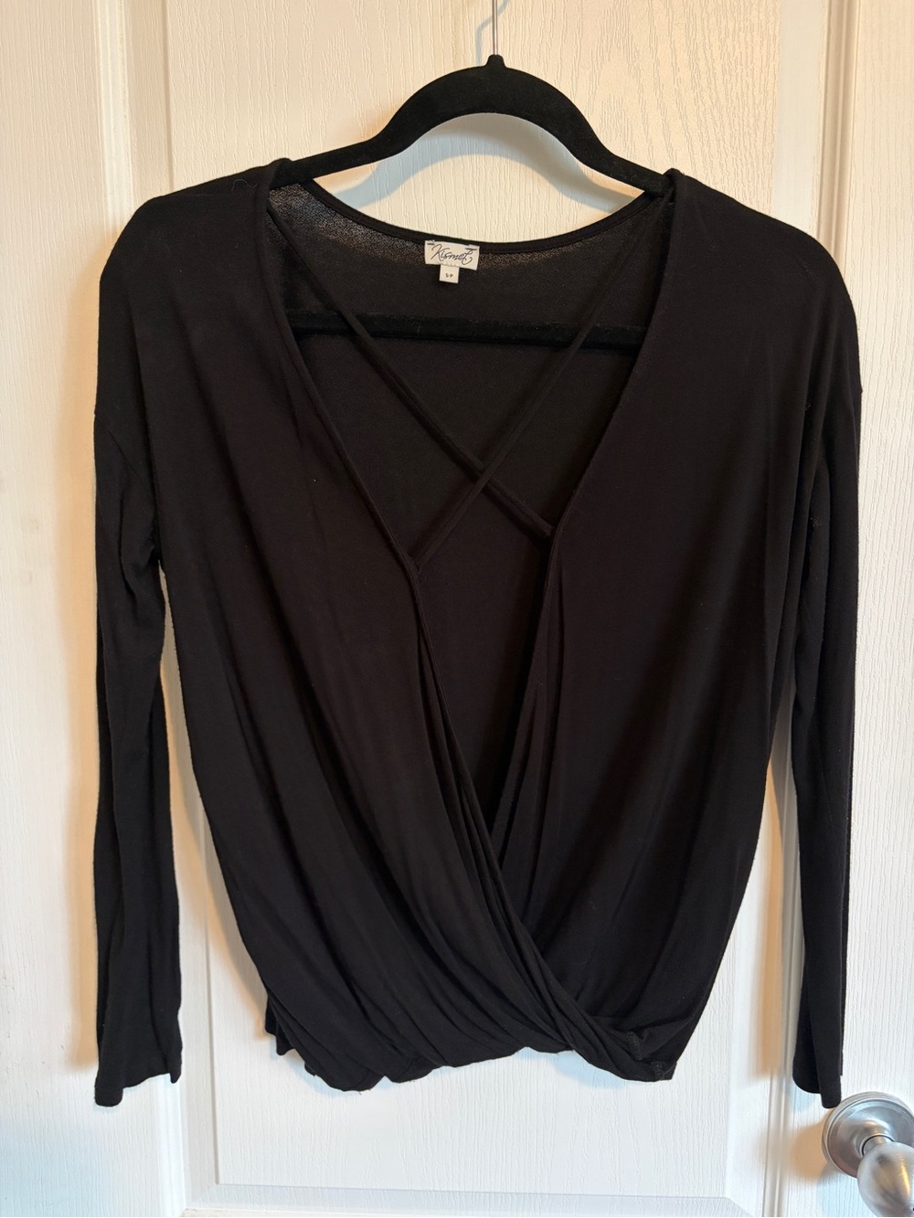Kismet Black Long-Sleeve Wrap Top with Crisscross Detail